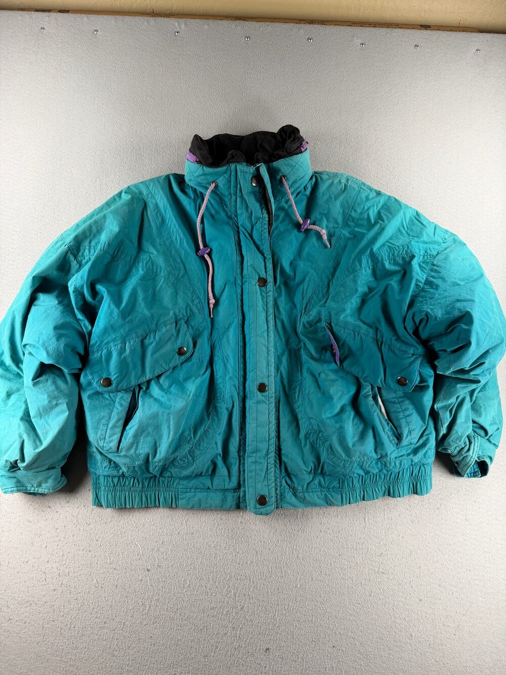 Vintage DASH Ski Jacket XL Teal Purple Duck Down Puffer 80s 90s Retro Snow Coat